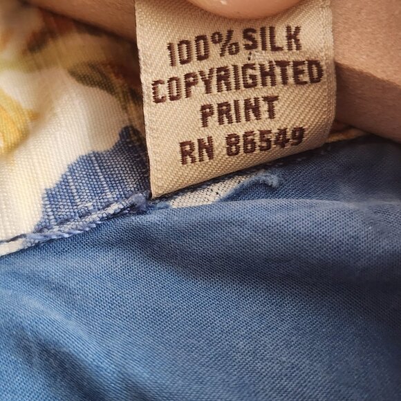 Tommy Bahama Shirt Mens Large Blue Silk Floral Hawaiian Pineapple Button Up Camp - Picture 6 of 12